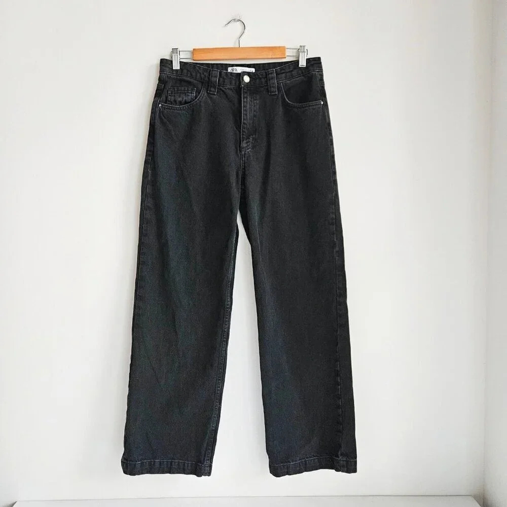 Zara Black Denim Straight Leg High Rise Jeans 6